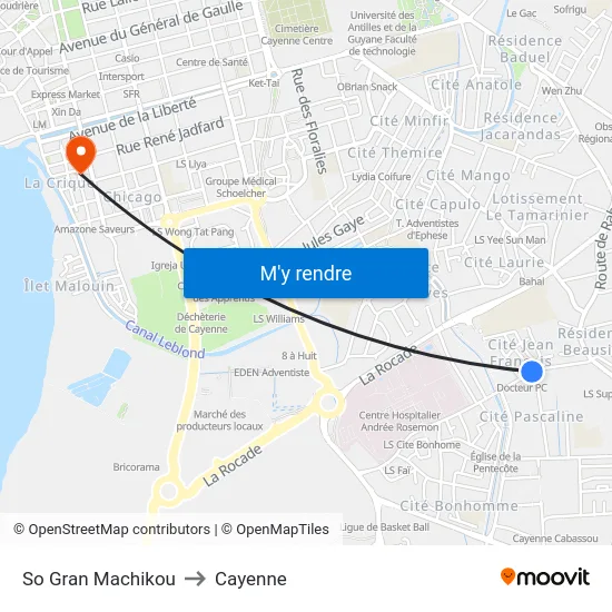 So Gran Machikou to Cayenne map