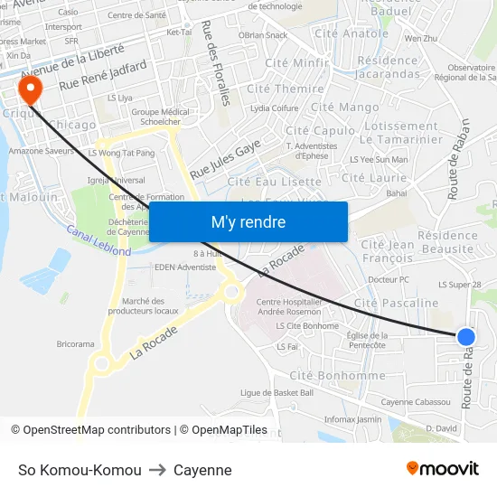 So Komou-Komou to Cayenne map