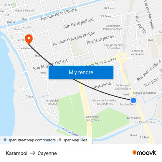 Karambol to Cayenne map