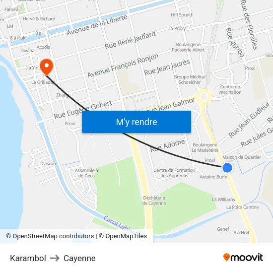 Karambol to Cayenne map
