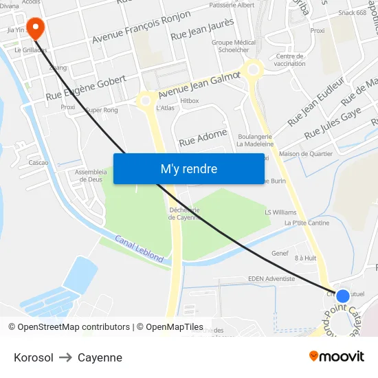 Korosol to Cayenne map