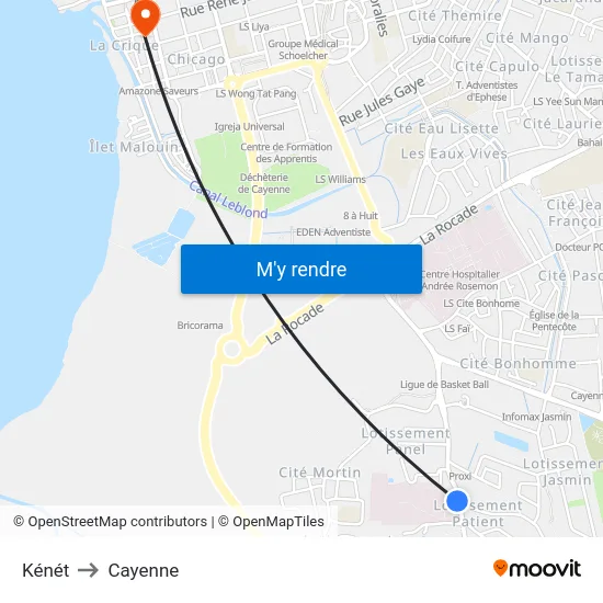 Kénét to Cayenne map