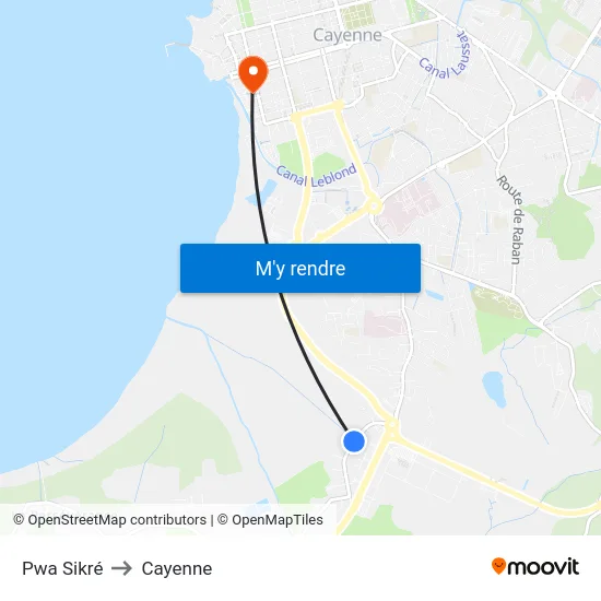 Pwa Sikré to Cayenne map
