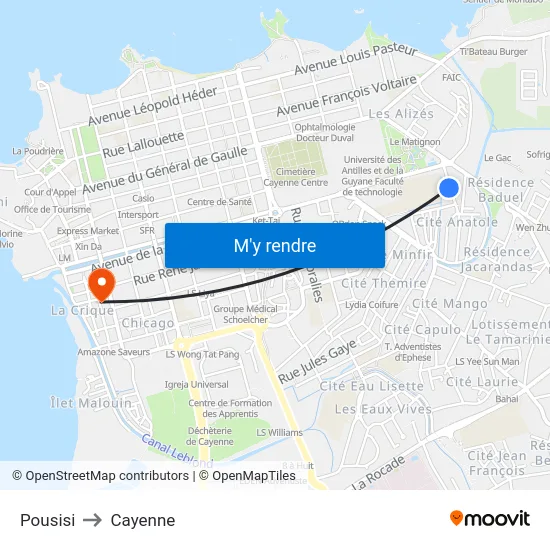 Pousisi to Cayenne map