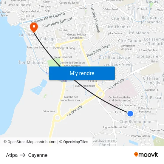 Atipa to Cayenne map