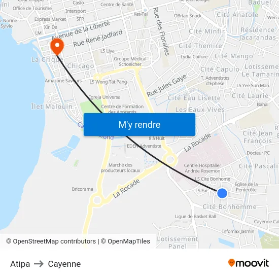 Atipa to Cayenne map