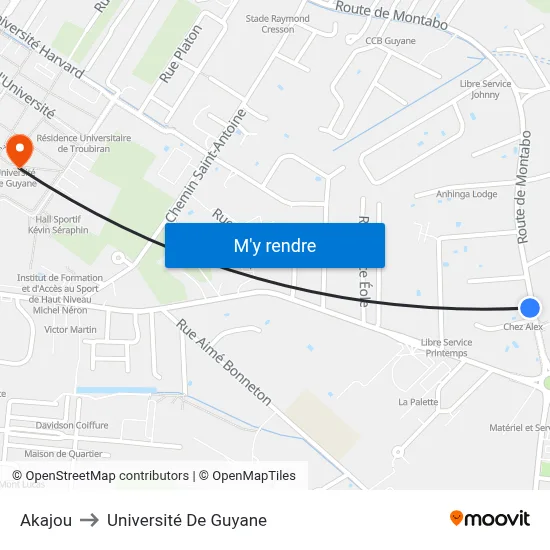 Akajou to Université De Guyane map