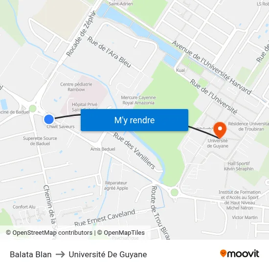 Balata Blan to Université De Guyane map