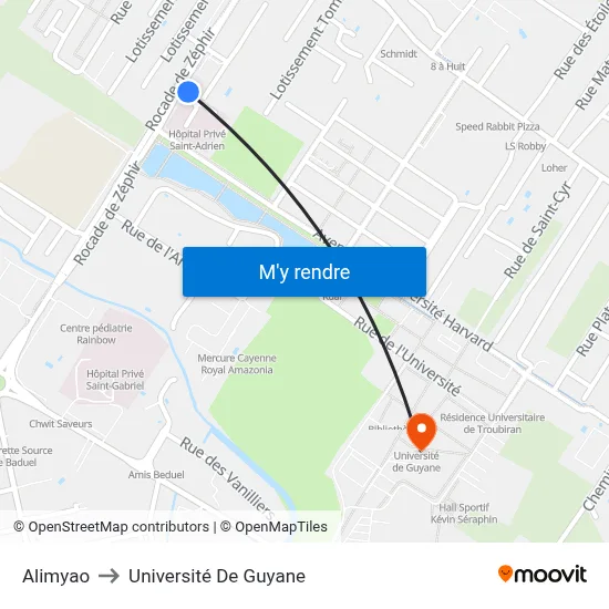 Alimyao to Université De Guyane map