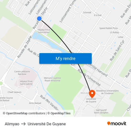 Alimyao to Université De Guyane map