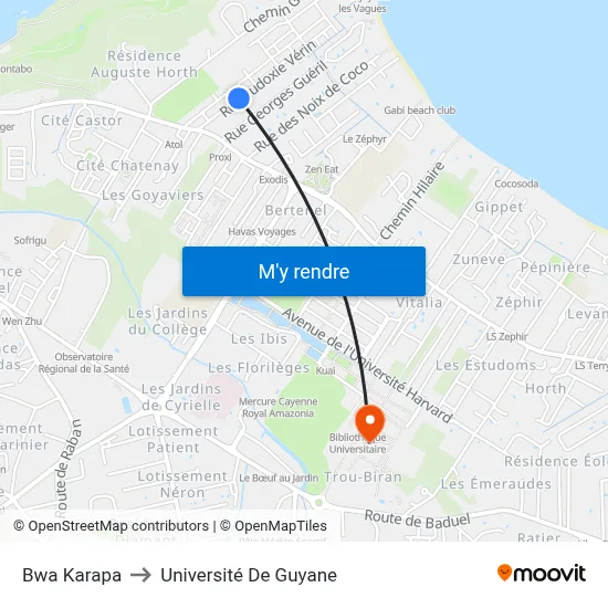 Bwa Karapa to Université De Guyane map