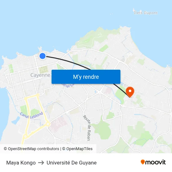 Maya Kongo to Université De Guyane map