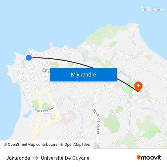 Jakaranda to Université De Guyane map