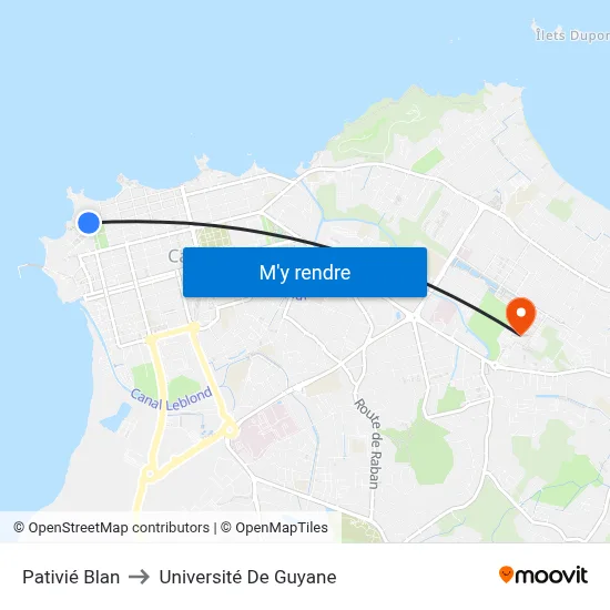 Pativié Blan to Université De Guyane map