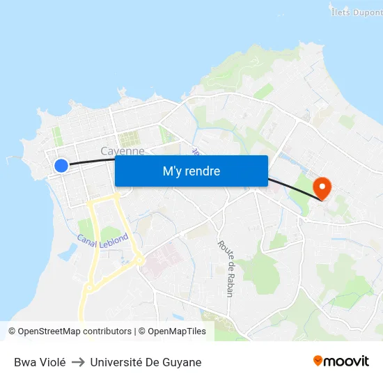 Bwa Violé to Université De Guyane map