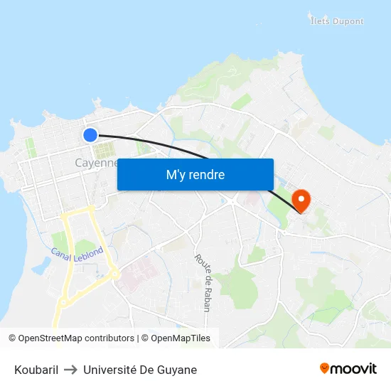 Koubaril to Université De Guyane map
