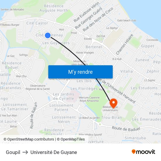 Goupil to Université De Guyane map
