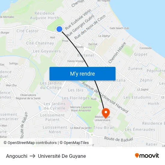 Angouchi to Université De Guyane map