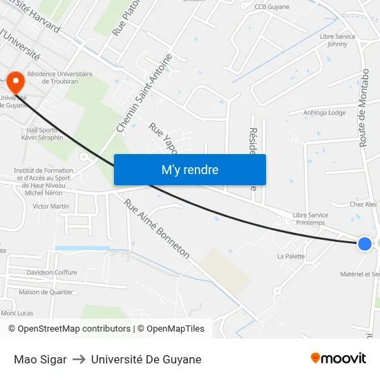 Mao Sigar to Université De Guyane map