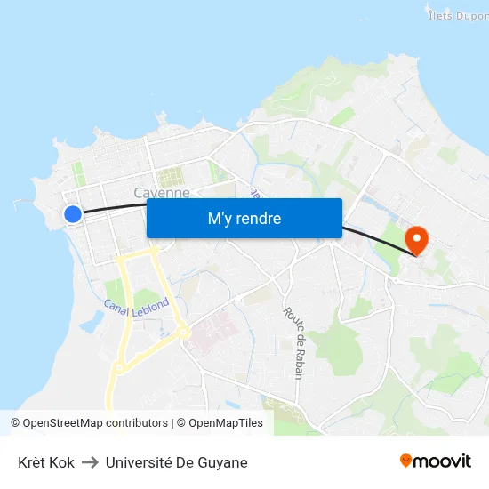 Krèt Kok to Université De Guyane map