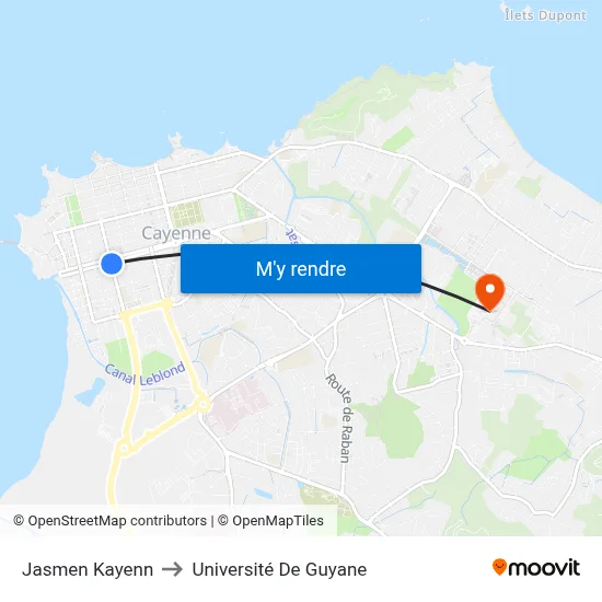 Jasmen Kayenn to Université De Guyane map