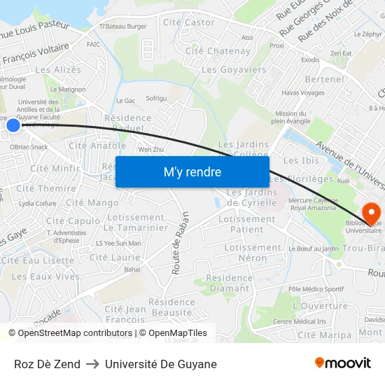 Roz Dè Zend to Université De Guyane map