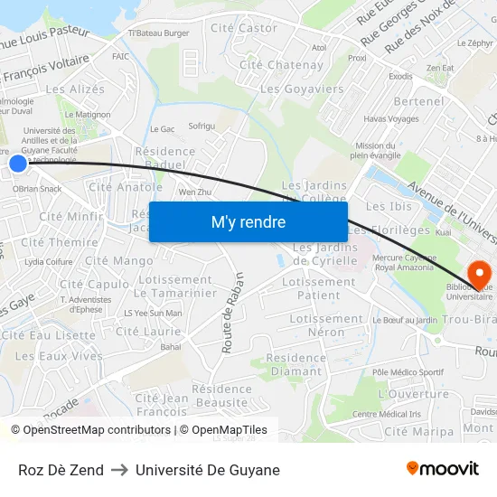 Roz Dè Zend to Université De Guyane map