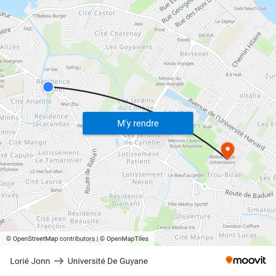 Lorié Jonn to Université De Guyane map
