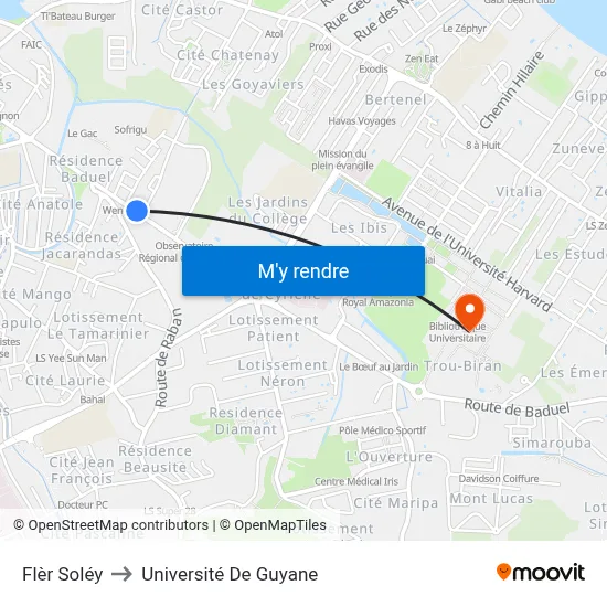 Flèr Soléy to Université De Guyane map
