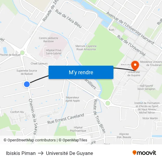 Ibiskis Piman to Université De Guyane map