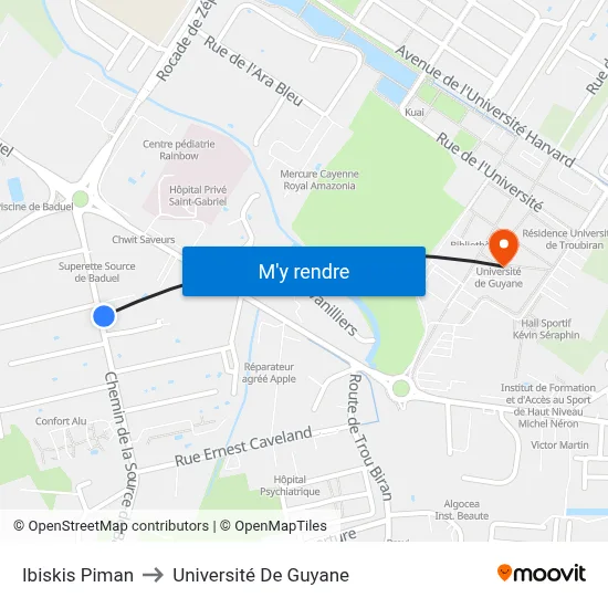 Ibiskis Piman to Université De Guyane map