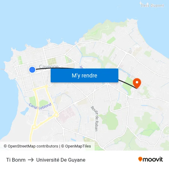 Ti Bonm to Université De Guyane map