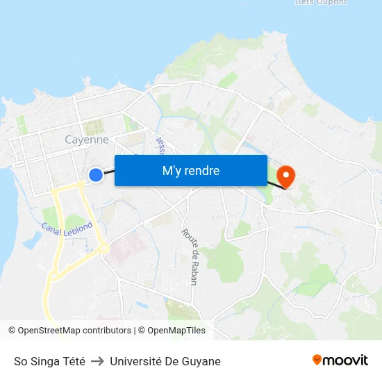 So Singa Tété to Université De Guyane map