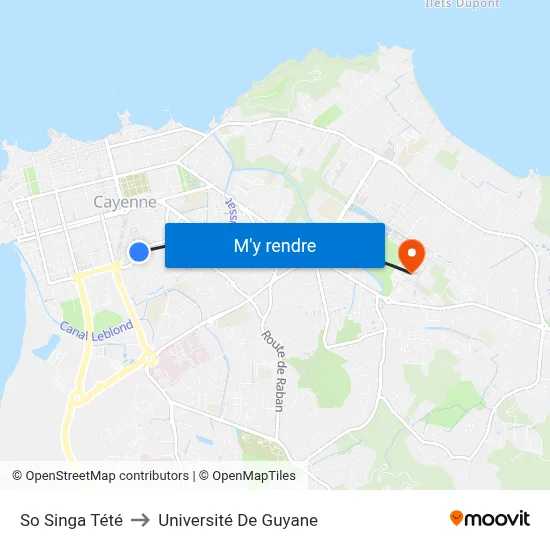 So Singa Tété to Université De Guyane map