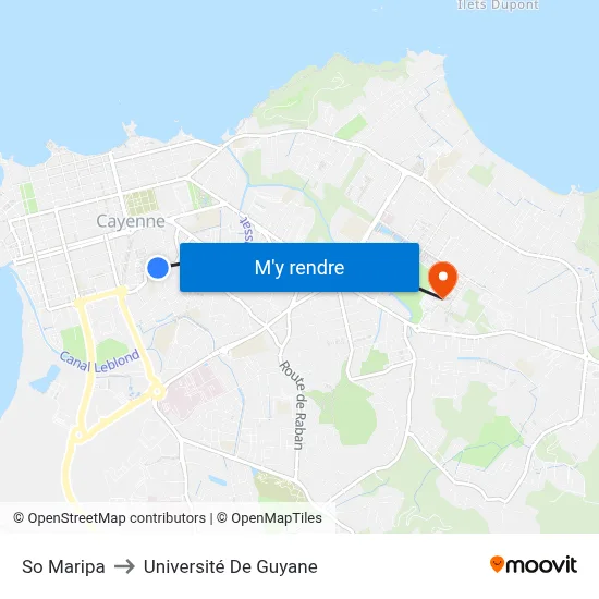 So Maripa to Université De Guyane map