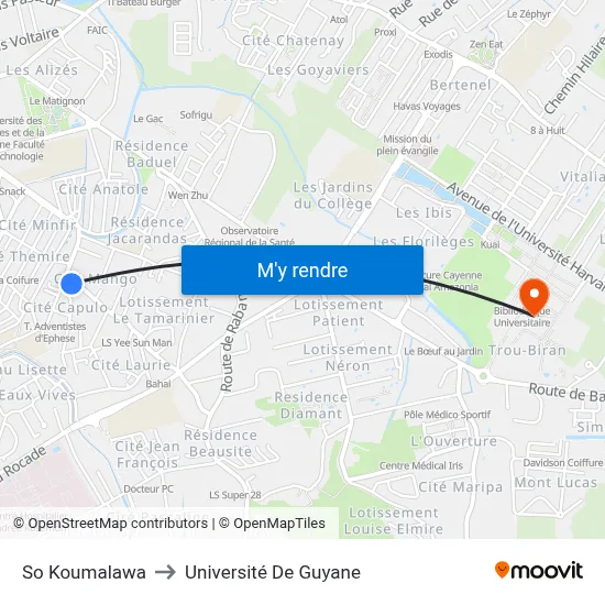 So Koumalawa to Université De Guyane map