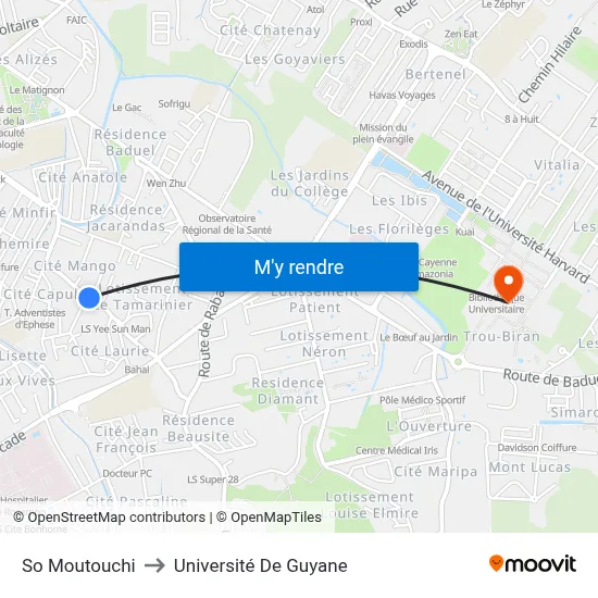 So Moutouchi to Université De Guyane map