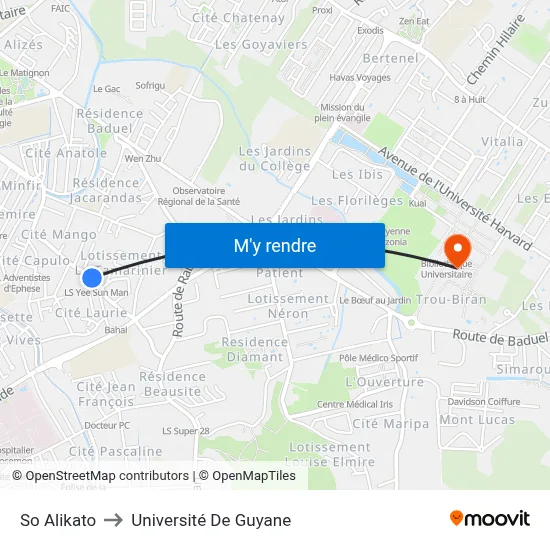 So Alikato to Université De Guyane map