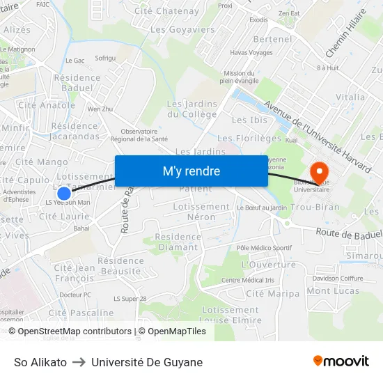So Alikato to Université De Guyane map