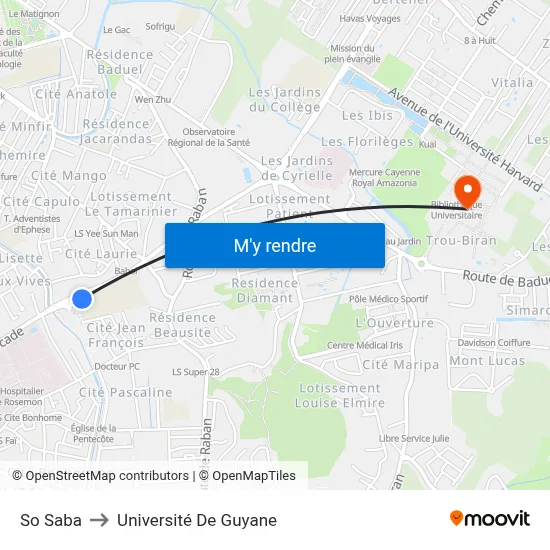 So Saba to Université De Guyane map