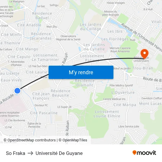 So Fraka to Université De Guyane map