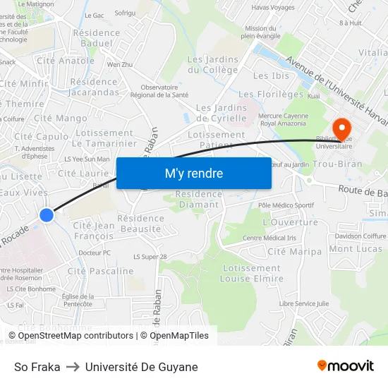 So Fraka to Université De Guyane map