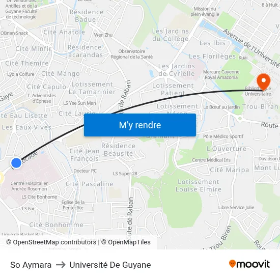 So Aymara to Université De Guyane map