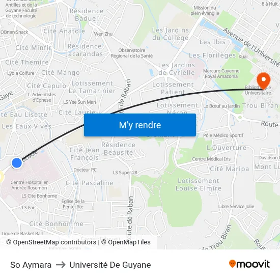 So Aymara to Université De Guyane map