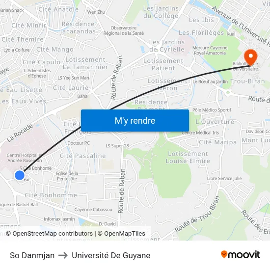So Danmjan to Université De Guyane map