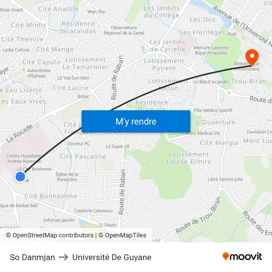 So Danmjan to Université De Guyane map