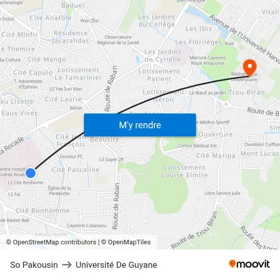 So Pakousin to Université De Guyane map