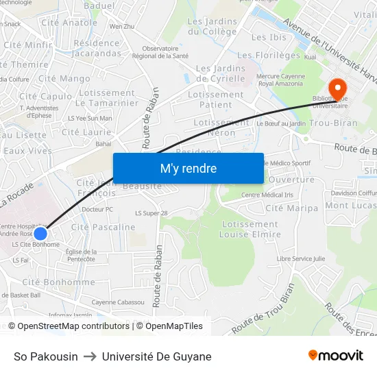 So Pakousin to Université De Guyane map