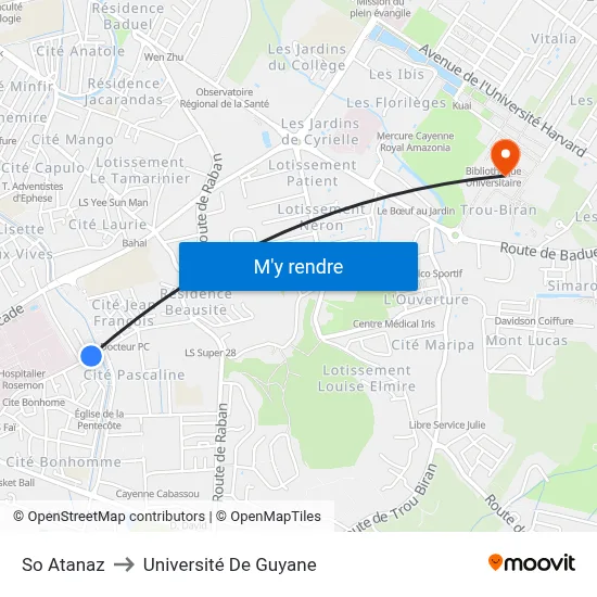 So Atanaz to Université De Guyane map