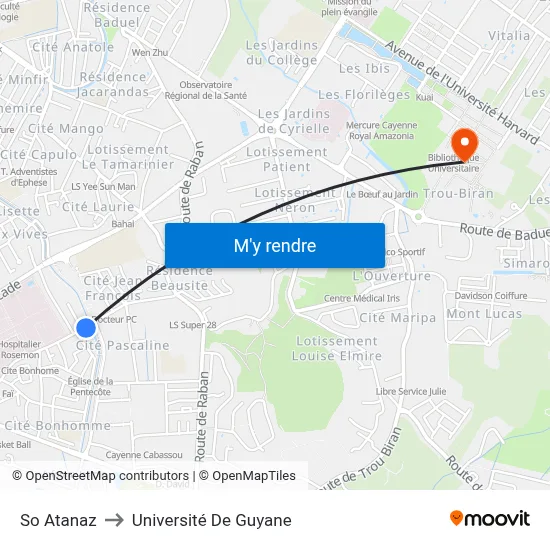 So Atanaz to Université De Guyane map
